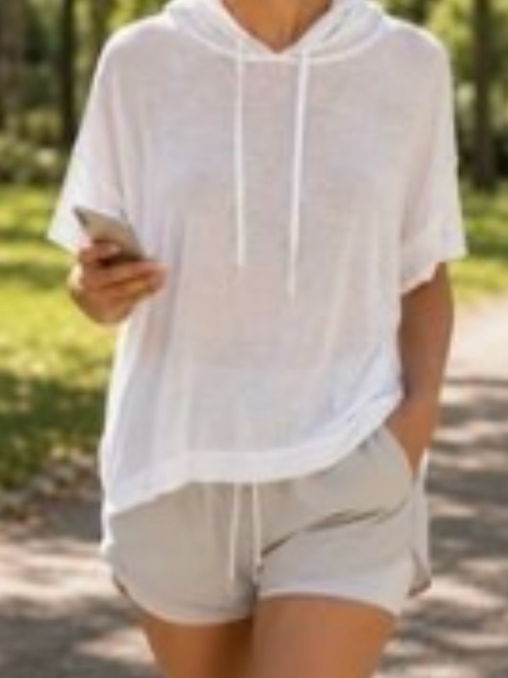 Athleta White Short-Sleeve Hooded Pullover